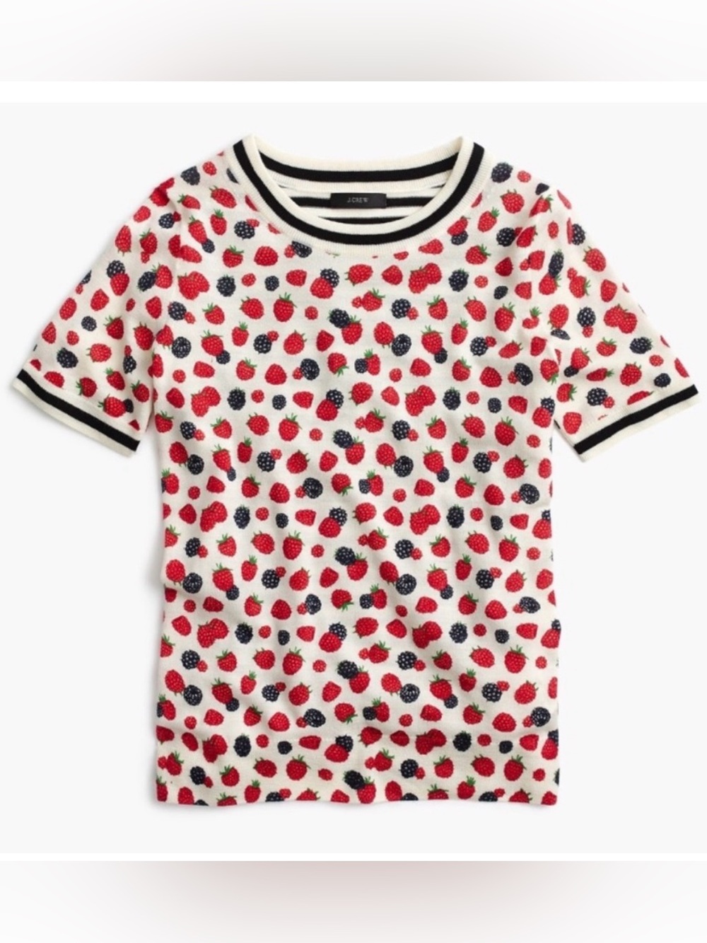 J Crew Tippi Short Short Sleeve Merino Wool  in Berry print S
